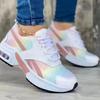Sapatos Femininos Plus Size Europeus e Americanos Nova Moda Sapatos Baixos Estilo Pai Bico Redondo Salto Médio Cadarço Malha Estilo Casual Sapatos Esportivos