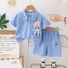 Traje de Verano de Manga Corta para Niñas Bebé 2025 Verano Estilo Infantil Nuevo Conjunto de Dos Piezas de Shorts Venta al por Mayor