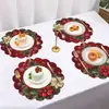 Juego de 4 Manteles Individuales Redondos de Comercio Exterior Tenu, Manteles Individuales de Árbol de Navidad Rojos, Estampado de Decoración Navideña, Antideslizantes y Duraderos