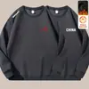 Sudadera con forro de polar para hombre, estilo otoño e invierno, cuello redondo, manga larga, corte holgado, top casual versátil, sin capucha