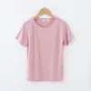 Nueva camiseta de mujer de verano con cuello redondo y manga corta, estilo coreano, hecha de algodón, corte holgado, talla grande, casual, color liso, top versátil