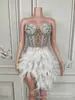 Estilo Europeu e Americano Cisne Envolto no Peito Cintura Pena Saia Bufante Aniversário Vestido de Alta Qualidade Vestido para Reunião Anual da Empresa Fantasia de Performance