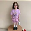Ropa para Niños de Estilo Coreano, Holgada, con Dibujos Animados, Linda, Dulce, Casual y a la Moda, Pantalones Cortos de Manga Corta, Conjunto de Dos Piezas de Verano