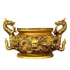 Quemador de incienso de latón puro Kowloon Quemador de incienso Doble Dragón Quemador de incienso de doble oreja Adornos Hogar Sala de Buda Enchufe de incienso Quemador de incienso de dragón extragrande