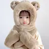 Conjunto de Tres Piezas de Sombrero, Bufanda y Guantes para Mujer con Diseño de Oso, Calentador de Cuello Versátil de Moda, Sombrero Cálido de Peluche con Forro Polar de Invierno