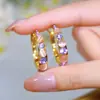Brincos de Argola Sofisticados, Elegantes, Luxo Leve, com Diamantes Brilhantes para Mulheres, Brincos de Argola da Moda Incrustados com Diamantes Cor de Café, Brincos com Design de Nicho