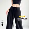 Calça de moletom casual estilo americano, solta, perna reta, para mulheres, design com bolso frontal de verão, calça de perna larga com caimento