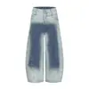 Calça Scimitar Degradê com Botões Turquesa e Costura Contrastante para Homens, Novo Estilo de Primavera Calça Jeans Solta de Perna Larga para Mulheres, Tendência