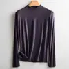 Camiseta Básica Feminina Slim-Fit, à Prova de Vento, Gola Redonda, Manga Longa, Estilosa, Gola Média, Lã Dupla Face, Top Quente para Outono e Inverno