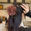 Grampo de Cabelo Pena de Flor de Peônia Super Grande Presilha para Exibição de Cabelo Lado Largo Topo Craniano Alto Outono e Inverno Novo Estilo Elegante Versátil Presilha Tubarão