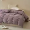 Artículo de tela de punto cepillado 100% algodón grado A ~ Juego de funda de edredón y sábanas de color liso estilo coreano con una textura suave como una nube, perfecto para ropa de cama cálida de otoño e invierno