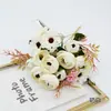 9 Tallos de Rosas de Té Artificiales, Pequeño Ramo de Capullos de Té Estilo Europeo, Arreglo Floral de Decoración para el Hogar en Colores Otoñales, Diseño Floral para Bodas