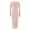 Vestido Longo Sexy de Tricô Cruzado com Decote em V Profundo Estilo Americano, Novo Vestido Slim Fit com Cintura Marcada em Tricô Torcido para Primavera e Outono