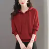 Sudadera de Punto Roja con Capucha para Mujer Principios de Otoño 2025 Nueva Primavera y Otoño Madre de Mediana Edad Petite Top Interior