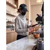 Llegó. Suéter pullover gris de cuello alto y manga murciélago para mujer, diseño de otoño, corte holgado
