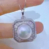 Collar con Colgante Multifuncional de Perla de Agua Dulce Genuina Incrustado con Circonita Cúbica Completa Estilo Europeo y Americano Plata de Ley S925 Collar de Plata de Ley Zhuzhi Joyería al por Mayor para Mujeres