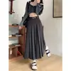 Traje Gris Vestido Largo Mujer Primavera Verano Otoño Cintura Alta Adelgazante Línea A Falda Plisada Petite Longitud Midi Falda Paraguas Media Parte del Cuerpo