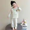 Pijama de Primavera para Niñas Modal Estampado de Gatos Ropa de Casa Primavera y Otoño Ropa de Aire Acondicionado Primavera y Verano para Niñas Conjunto de Primavera para Niñas