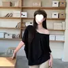 Camiseta cover-up feminina casual de verão, atraente, modelagem solta, manga morcego, decote V, ombro a ombro, manga curta, levemente transparente, fresca e fina