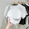 Algodão Puro Verão Cor Sólida Menina Apimentada Camiseta Branca de Manga Curta Feminina Estilo Coreano Versátil Emagrecedora Gola Redonda Camisa Base Justa