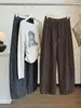 Pantalones anchos de pierna ancha con estampado floral, corte holgado estilo coreano para mujer, colección otoño 2026, tiro alto, adelgazantes, tobillo cónico, pantalones casuales versátiles
