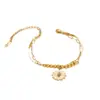 Lele Jewelry Pulseira de Aço Inoxidável de Camada Dupla com Pingente de Gota d'Água com Contas, Banho de Ouro 18K, Joia Fashion e Simples