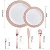 Vajilla de plástico oro rosa directo de fábrica traje de cumpleaños y plato de plástico desechable plato para ensalada tenedor cuchara