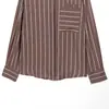 Atacado de Roupas Femininas Transfronteiriças Outono e Inverno 2025 Nova Camisa Listrada Estilo Europeu e Americano com Gola e Acabamento de Bolso Top Casual