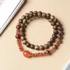 Nuevo Estilo Chino Pulsera de Doble Círculo de Madera Chenxiang Ágata Natural Jade Hetian Jade Azul Agua Pulsera Roja del Sur para Hombres y Mujeres Lujo Ligero