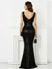 Vestido de Noite Longo com Lantejoulas Champagne de Verão 2026 Cauda de Sereia Ajustado ao Corpo Apresentador de Reunião Anual Vestido Elegante