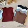Comercio Transfronterizo Más Vendido Chaleco Térmico Sin Mangas de Cuello Medio Cepillado con Almohadillas en el Pecho, Top Base Ajustado Sin Costuras para Otoño e Invierno