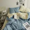 Juego de cuatro piezas de algodón lavado estilo ins, color liso, minimalista moderno, ultrasuave y amigable con la piel, sábana bajera y funda de edredón, juego de cuatro piezas para dormitorio de estudiante