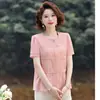Conjunto de Verano para la Abuela con una Elegante Camisa de Cuello Alto, Top Casual Holgado para Mujeres de Mediana Edad y Mayores, Ropa de Mamá, Ropa para Señoras Mayores