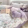 Juego de cuatro piezas de gasa de doble capa de algodón lavado clase A estilo fresco funda nórdica funda nórdica individual suave sábana sábana juego de tres piezas para dormitorio 4
