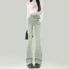 2026 Verão Novo Tendência Alta Elasticidade Retrô Azul Jeans Design Calça Boca de Sino Primavera e Outono Alta Elasticidade Cintura Alta Emagrecimento Calça Longa