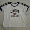 Top Estético Retro Europeo y Americano Camiseta Deportiva de Verano Patrón de Letras Bordadas Manga Corta Vestido Ombliguera para Bebé Top de Mujer