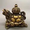 Quemador de Incienso Antiguo de Latón Viejo Tortuga Dragón Muebles para el Hogar Colección Antigua Quemador de Incienso Calabaza de Cobre Tortuga Dragón Muebles