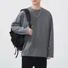 Foto real Camiseta masculina 100% algodão 240g Primavera/Outono 2024 Nova Marca Americana Tendência Casual Camada Base Manga Longa