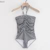 Traje de baño de estilo coreano para mujer, nuevo estilo, sin tirantes, estilo chica, a cuadros, con cordón ajustable, para adelgazar, vacaciones, hermana.
