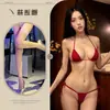 Roupa de Banho Sexy de Luxo para Noite de Verão com Detalhes de Borboleta, Conjunto de Biquíni com Amarração na Cintura, Lingerie, Roupa Íntima Feminina Vermelha de Três Peças
