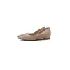 Zapatos Mocasín 538-1 Color Nude con Aumento Oculto de Altura para Mujer, Adecuados para Figuras Pequeñas, Uso Profesional, Efecto Adelgazante, Punta Fina Plana, Zapatos Suaves de Piel Genuina