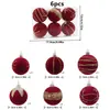 Decoraciones Navideñas Transfronterizas 6cm Bolas Navideñas con Purpurina Pintadas a Mano Terciopelo Rojo Paquete de 6 Bolas Navideñas Adornos Colgantes para Árbol de Navidad DIY