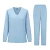 Conjunto de Uniforme de Trabalho de Manga Longa com Decote em V para Médico e Enfermeiro, Scrubs Personalizáveis com Logo, Uniforme Hospitalar para Mulheres