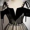 Vestido de Noche Negro para Mujer, Diseño de Princesa Francesa, Elegante, Elegante, Ropa Hermosa para Actuación Vocal en Solitario