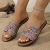 Pantuflas Bohemianas de Suela Plana para Mujer 2026 Verano Nuevas Sandalias Casuales de Playa de Estilo Étnico de Comercio Exterior Europeo y Americano