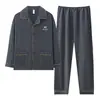 Pijama Jacquard de Algodón Nube para Hombre Primavera/Verano Cárdigan Manga Larga Pantalón Largo Conjunto de Dos Piezas Casual Sencillo Ropa de Casa Se Puede Usar al Aire Libre