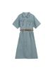 Día doble 2025 primavera y verano nuevo ropa de mujer talla grande hermana gordita al por mayor retro con botones Vestido de mezclilla G003