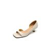 ¡Estar de pie por mucho tiempo no cansa! Temperamento Simple Punta Cuadrada Punta Abierta Look Adelgazante Cuero Genuino Versátil Lado Hueco Moda Sandalias Stiletto de Tacón Medio para Mujer