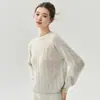 Cardigan Suéter Fino Kangbaolai 75% Caxemira 25% Seda de Amora Macio e Liso Gola Redonda Tricô Ondulado