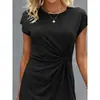 Vestido de mujer de color liso, ajustado, de longitud media, cuello redondo, ropa europea y americana para mujer 2025, sitio independiente de Amazon, transfronterizo